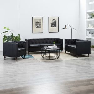vidaXL 3-częściowy zestaw wypoczynkowy Chesterfield, ekoskóra, czarny 1