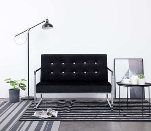 vidaXL 2-osobowa sofa z podłokietnikami, czarna, chrom i aksamit 1