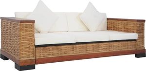 vidaXL 3-osobowa sofa z poduszkami, brązowa, naturalny rattan 1