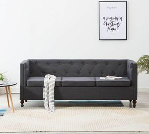 vidaXL Sofa 3-osobowa w stylu Chesterfield, materiałowa, ciemnoszara 1