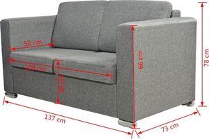 vidaXL 2 osobowa sofa tapicerowana jasnoszara 7