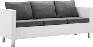 vidaXL Sofa 3-osobowa obita sztuczną skórą, biało-jasnoszara 1