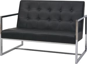 vidaXL 2-osobowa sofa z podłokietnikami, sztuczna skóra i stal, czarna 1