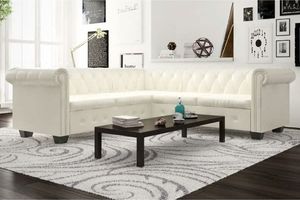 vidaXL Sofa Chesterfield pięcioosobowa biała, sztuczna skóra 1