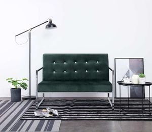 vidaXL 2-osobowa sofa z podłokietnikami, ciemnozielona, chrom, aksamit 1