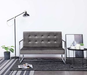vidaXL 2-osobowa sofa z podłokietnikami, ciemnoszara, chrom i aksamit 1