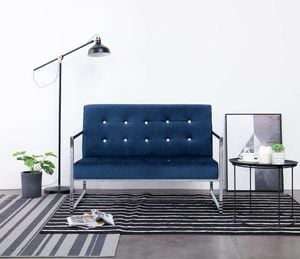 vidaXL 2-osobowa sofa z podłokietnikami, niebieska, chrom i aksamit 1