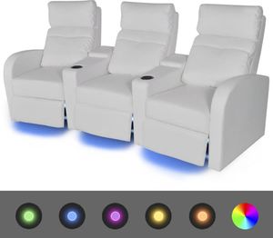 vidaXL Fotele kinowe 3 osobowe, biała, sztuczna skóra, z podświetleniem LED 1