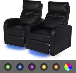 vidaXL Fotele kinowe 2 osobowe, czarna, sztuczna skóra z podświetleniem LED 1