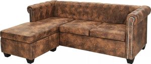 vidaXL Sofa narożna w stylu Chesterfield, sztuczny zamsz, brązowa 1