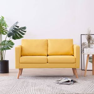 vidaXL Sofa 2-osobowa tapicerowana tkaniną, żółta 1