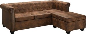 vidaXL Sofa narożna w stylu Chesterfield, sztuczny zamsz, brązowa 1