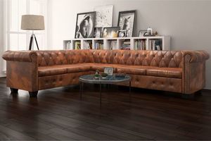 vidaXL Sofa rogowa Chesterfield sześcioosobowa brązowa, sztuczna skóra 1