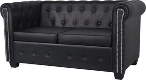 vidaXL Sofa 2-osobowa w stylu Chesterfield, sztuczna skóra, czarna 1