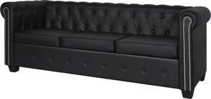 vidaXL Sofa 3-osobowa w stylu Chesterfield, sztuczna skóra, czarna 1