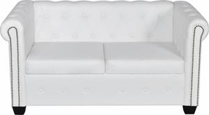 vidaXL Sofa 2-osobowa w stylu Chesterfield, sztuczna skóra, biała 3