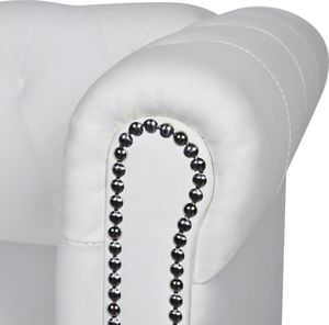 vidaXL Sofa 2-osobowa w stylu Chesterfield, sztuczna skóra, biała 4