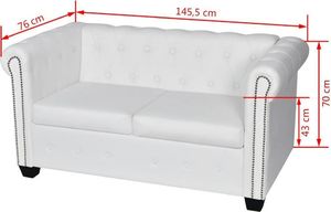 vidaXL Sofa 2-osobowa w stylu Chesterfield, sztuczna skóra, biała 5