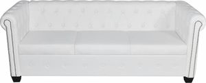 vidaXL Sofa 3-osobowa w stylu Chesterfield, sztuczna skóra, biała 3