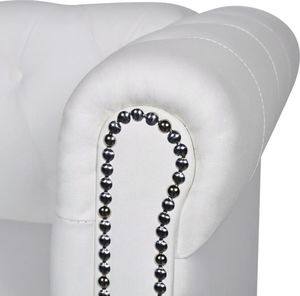 vidaXL Sofa 3-osobowa w stylu Chesterfield, sztuczna skóra, biała 4
