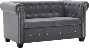 vidaXL Sofa Chesterfield, 2-os., obita aksamitem, 146x75x72 cm, szara 1