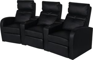 vidaXL Fotele kinowe dla 3 osób, sztuczna skóra, czarne 1