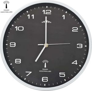 vidaXL sterowany radiowo zegar z mechanizmem kwarcowym, 31 cm, czarny 1