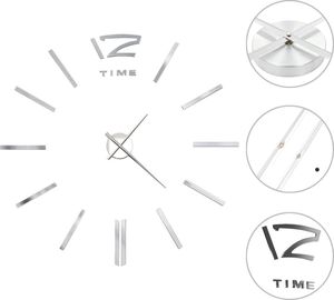 vidaXL zegar ścienny 3D, nowoczesny design, 100 cm, XXL, srebrny 1