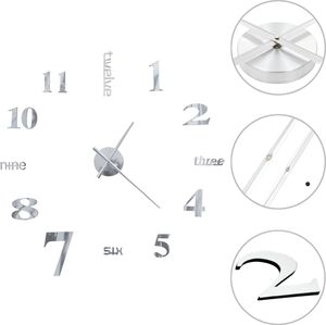 vidaXL zegar ścienny 3D, nowoczesny design, 100 cm, XXL, srebrny 1