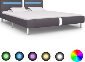 vidaXL Rama łóżka LED, szara, sztuczna skóra, 180x200 cm 1