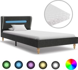 vidaXL Łóżko LED z materacem, ciemnoszare, juta, 90 x 200 cm 1
