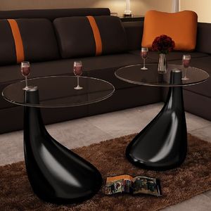 vidaXL 2 czarne stoliki z okrągłym, szklanym blatem, wysoki połysk 1