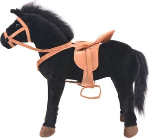 vidaXL Pluszowy konik dziecięcy, stojący, czarny 2