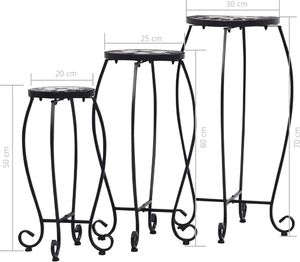 vidaXL Stoliki mozaikowe, 3 szt., czarno-białe, ceramika 8