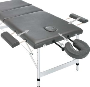 vidaXL Stół do masażu, 3 strefy, rama z aluminium, antracyt, 186x68cm 3