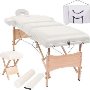 vidaXL Składany, trzyczęściowy stół do masażu ze stołkiem, biały 1