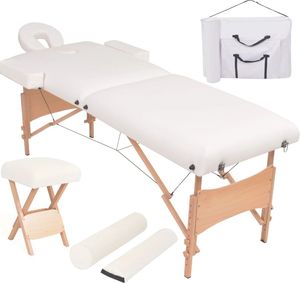 vidaXL Składany, dwuczęściowy stół do masażu ze stołkiem, biały 1