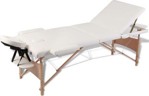 vidaXL Kremowy składany stół do masażu 3 strefy z drewnianą ramą 1