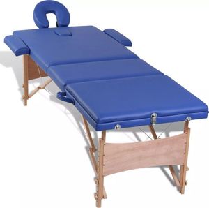 vidaXL Niebieski składany stół do masażu 3 strefy z drewnianą ramą 7