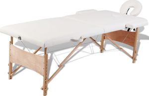 vidaXL Kremowy składany stół do masażu 2 strefy z drewnianą ramą 1