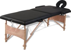 vidaXL Czarny składany stół do masażu 2 strefy z drewnianą ramą 1