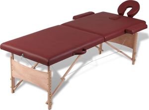 vidaXL Czerwony składany stół do masażu 2 strefy z drewnianą ramą 1