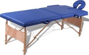 vidaXL Niebieski składany stół do masażu 2 strefy z drewnianą ramą 1