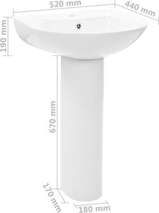 Umywalka vidaXL Umywalka z postumentem, ceramiczna, biała, 520x440x190mm (142999) 7