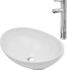 Umywalka vidaXL Umywalka z baterią mieszającą, ceramiczna, owalna, biała 2
