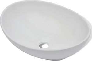 Umywalka vidaXL Umywalka z baterią mieszającą, ceramiczna, owalna, biała 5
