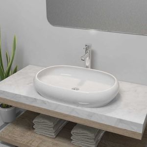 Umywalka vidaXL Umywalka z baterią mieszającą, ceramiczna, owalna, biała 1