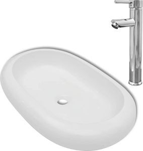 Umywalka vidaXL Umywalka z baterią mieszającą, ceramiczna, owalna, biała 2