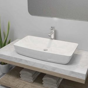 Umywalka vidaXL Umywalka z baterią mieszającą, ceramiczna, prostokątna, biała 1