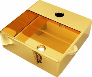 Umywalka vidaXL Umywalka z otworem na baterię, 38x30x11,5 cm, ceramiczna, złota 2